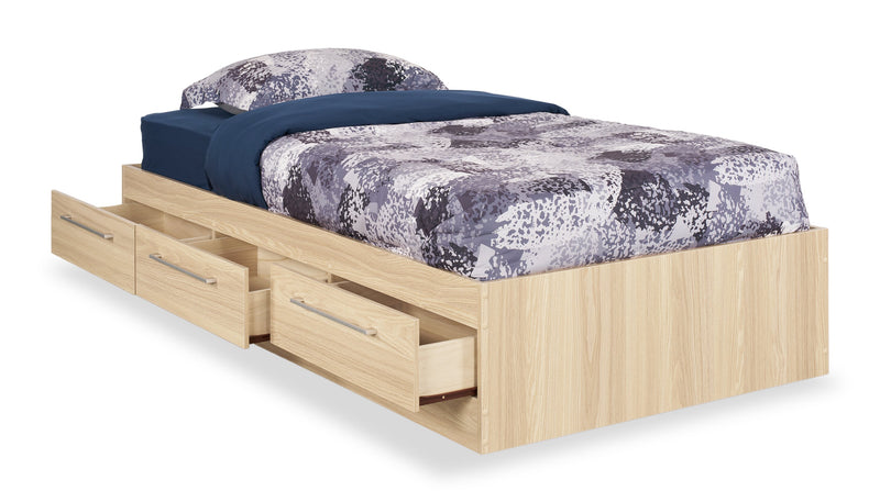 Riley Mates Bed with 3-Drawer Storage for Kids, Made in Canada, Natural - Twin Size