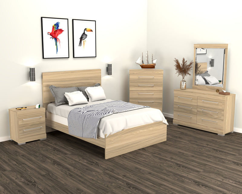 Riley 5pc Bedroom Set with Panel Bed, Dresser & Mirror, Made in Canada, Natural - Twin Size