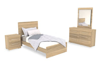 Riley 6pc Bedroom Set with Panel Bed, Dresser, Mirror & Nightstand, Made in Canada, Natural - Twin Size 