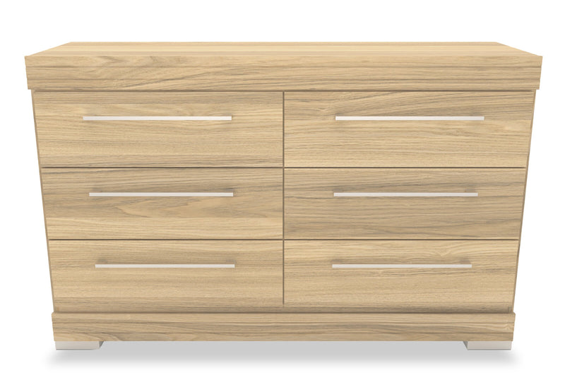 Riley 6pc Bedroom Set with Panel Bed, Dresser, Mirror & Nightstand, Made in Canada, Natural - Twin Size