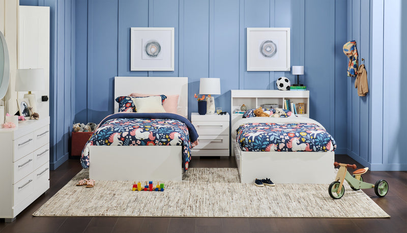 Riley Panel Bed with Headboard & Frame for Kids, Made in Canada, White - Twin Size