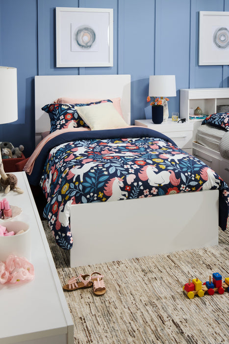 Riley Panel Bed with Headboard & Frame for Kids, Made in Canada, White - Twin Size