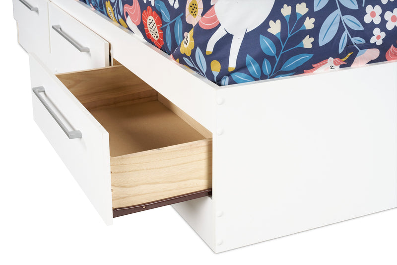 Riley Mates Bed with 3-Drawer Storage for Kids, Made in Canada, White - Twin Size