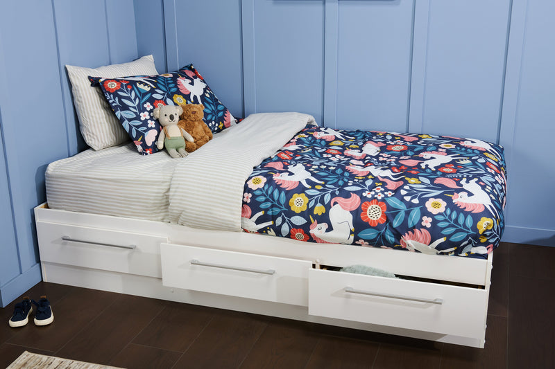 Riley Mates Bed with 3-Drawer Storage for Kids, Made in Canada, White - Twin Size