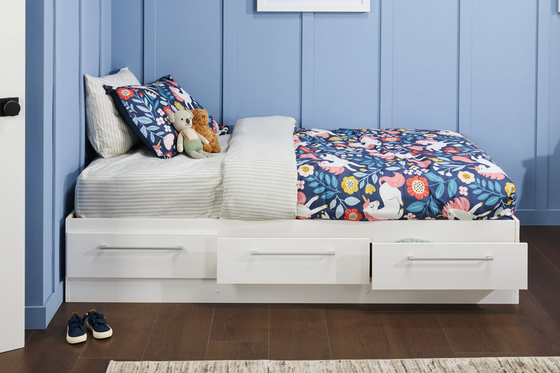 Riley Mates Bed with 3-Drawer Storage for Kids, Made in Canada, White - Twin Size
