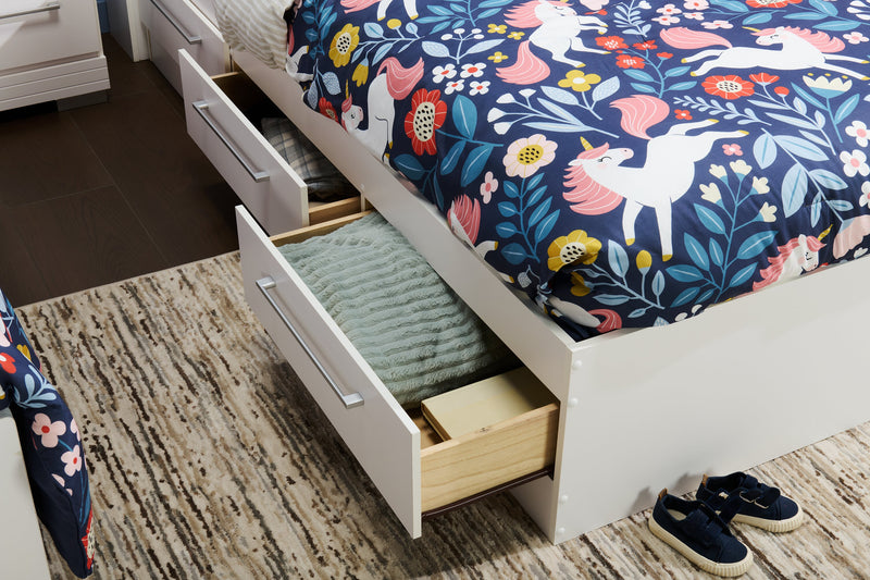 Riley Mates Bed with 3-Drawer Storage for Kids, Made in Canada, White - Twin Size