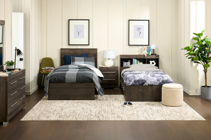 Riley Mates Bed with Bookcase Headboard Set for Kids, Made in Canada, Grey - Twin Size