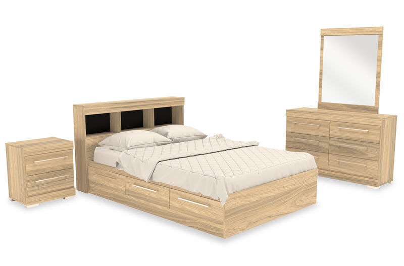 Riley Mates Bed 6pc Set with Bookcase Headboard, Dresser, Mirror & Nightstand, Natural - Full Size