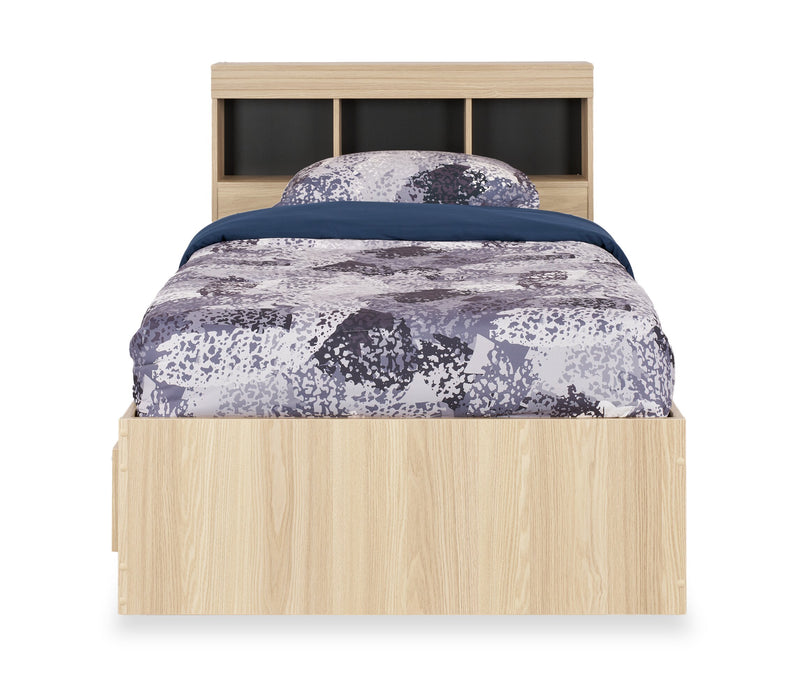 Riley Mates Bed with Bookcase Headboard Set for Kids, Made in Canada, Natural - Twin Size