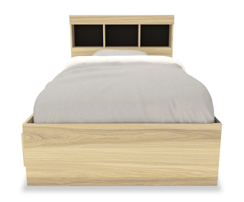 Riley Mates Bed 6pc Set with Bookcase Headboard, Dresser, Mirror & Nightstand, Natural - Twin Size