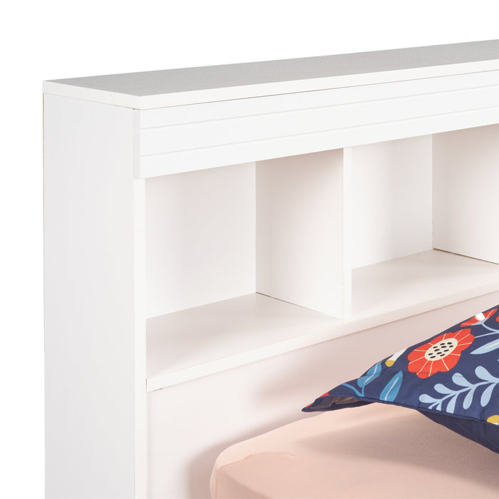 Riley Mates Bed with Bookcase Headboard Set for Kids, Made in Canada, White - Twin Size