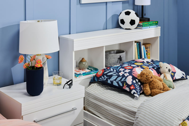 Riley Mates Bed with Bookcase Headboard Set for Kids, Made in Canada, White - Twin Size