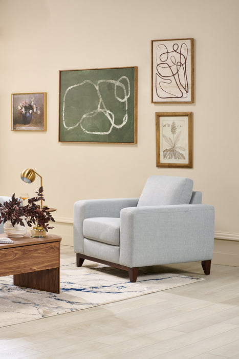 River 40.1\" Linen-Look Fabric Chair with Wood Base and Legs - Grey