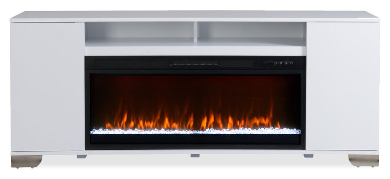 Robin 70\" Modern Electric Fireplace TV Stand with Storage and Cable Management for TVs up to 80\"- White