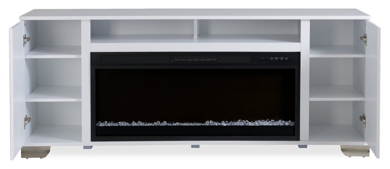 Robin 70\" Modern Electric Fireplace TV Stand with Storage and Cable Management for TVs up to 80\"- White