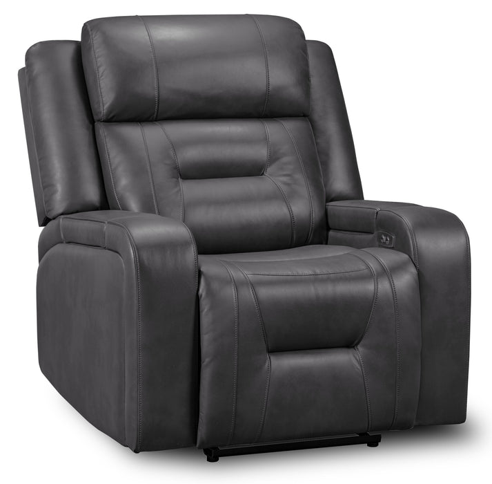 Ryker 36.8\" Leather-Look Fabric Power Reclining Chair with Storage Arms and USB Port - Grey