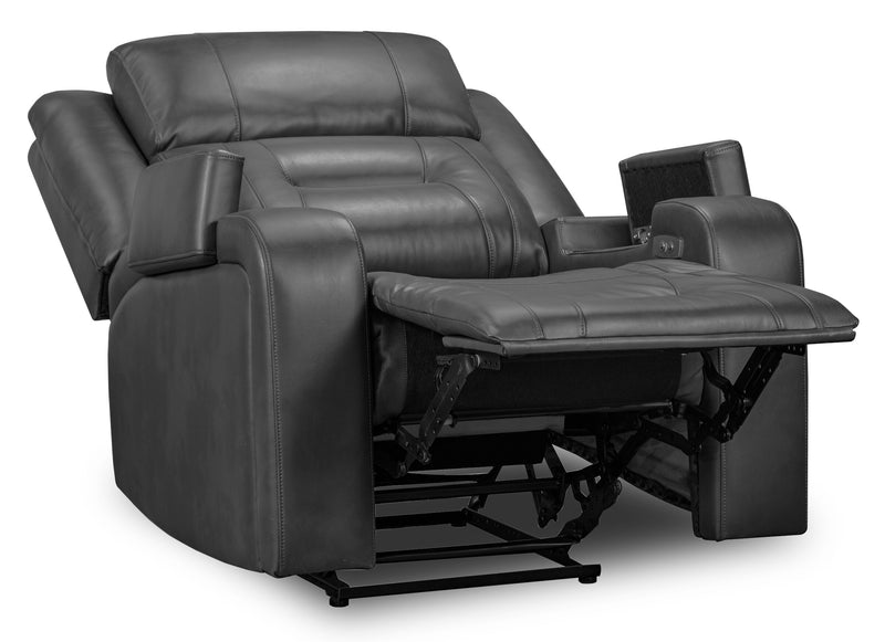 Ryker 36.8\" Leather-Look Fabric Power Reclining Chair with Storage Arms and USB Port - Grey