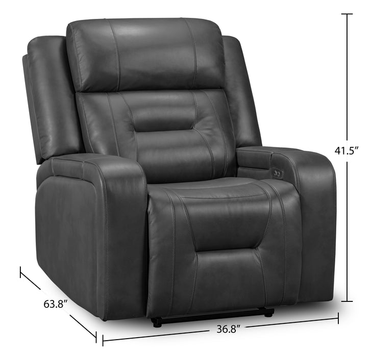 Ryker 36.8\" Leather-Look Fabric Power Reclining Chair with Storage Arms and USB Port - Grey