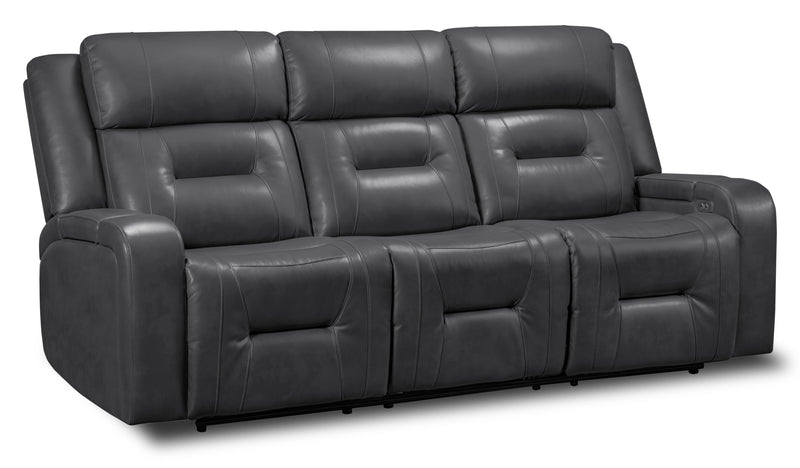 Ryker 82.5\" Faux Leather Power Reclining Sofa with Storage Arms and USB Ports - Grey