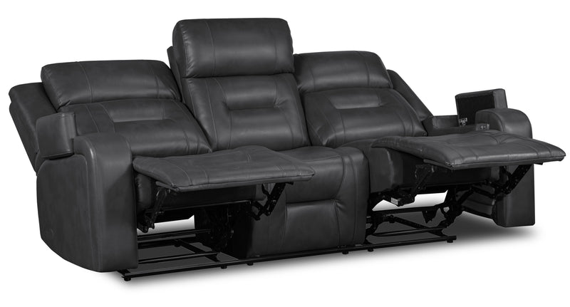 Ryker 82.5\" Faux Leather Power Reclining Sofa with Storage Arms and USB Ports - Grey