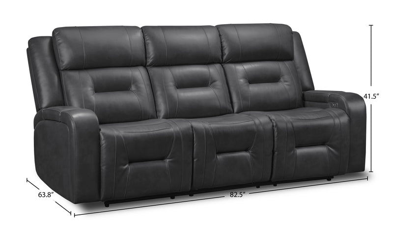 Ryker 82.5\" Faux Leather Power Reclining Sofa with Storage Arms and USB Ports - Grey