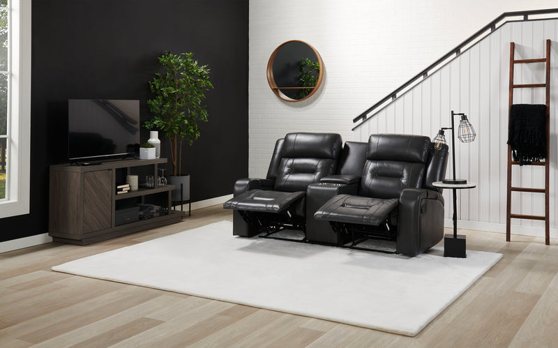 Ryker 72.24\" Faux Leather Power Reclining Loveseat with Storage Console and USB Ports - Grey