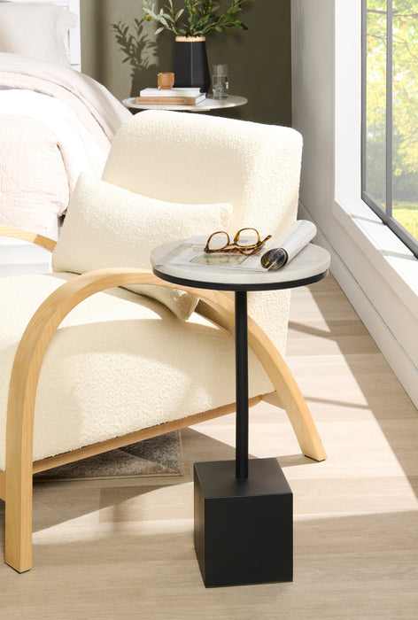 Sabrina 14\" Accent Table - Black with White Marble Look Top