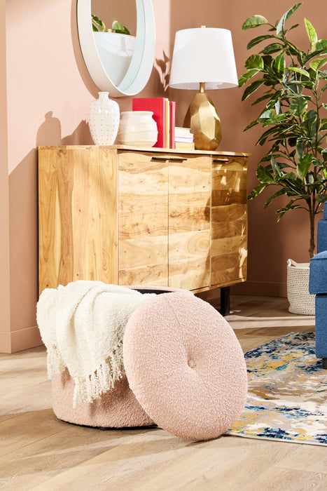 Saskatchewan 14.75\" Round Fabric Storage Ottoman - Pink