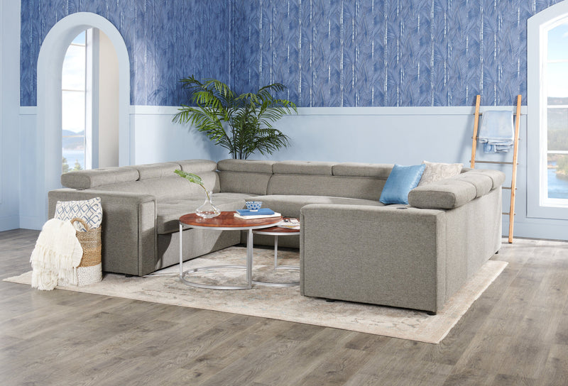 Savvy 3-Piece Linen-Look Fabric Sleeper Sectional with Adjustable Headrests - Grey