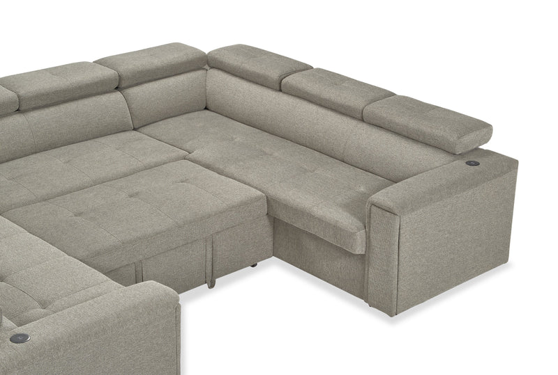 Savvy 3-Piece Linen-Look Fabric Sleeper Sectional with Adjustable Headrests - Grey