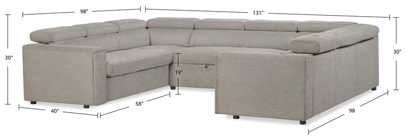 Savvy 3-Piece Linen-Look Fabric Sleeper Sectional with Adjustable Headrests - Grey
