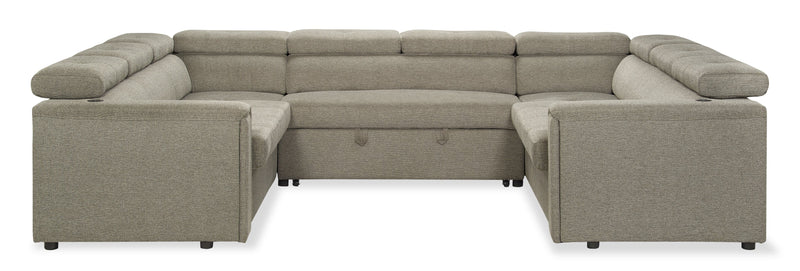 Savvy 3-Piece Linen-Look Fabric Sleeper Sectional with Adjustable Headrests - Grey