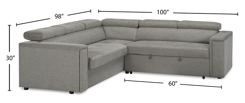 Savvy 2-Piece Right-Facing Linen-Look Fabric Sleeper Sectional with Adjustable Headrests - Grey