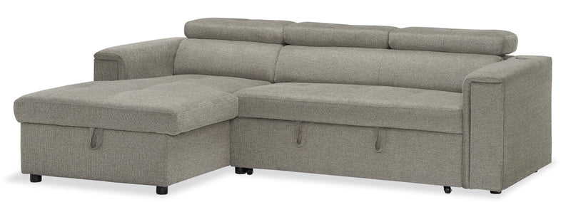 Savvy 2-Piece Left-Facing Linen-Look Fabric Sleeper Sectional with Storage Chaise and Adjustable Headrests - Grey