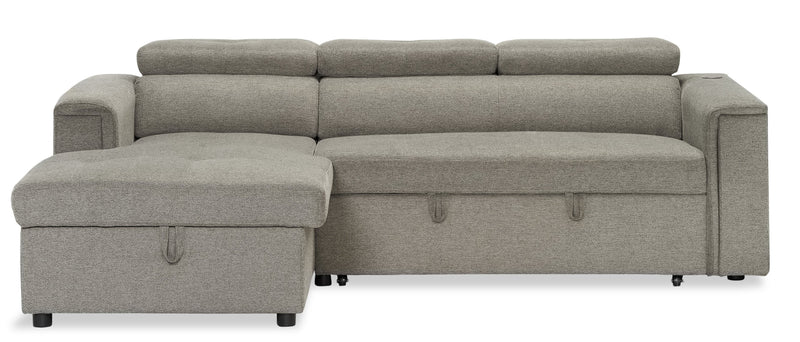Savvy 2-Piece Left-Facing Linen-Look Fabric Sleeper Sectional with Storage Chaise and Adjustable Headrests - Grey