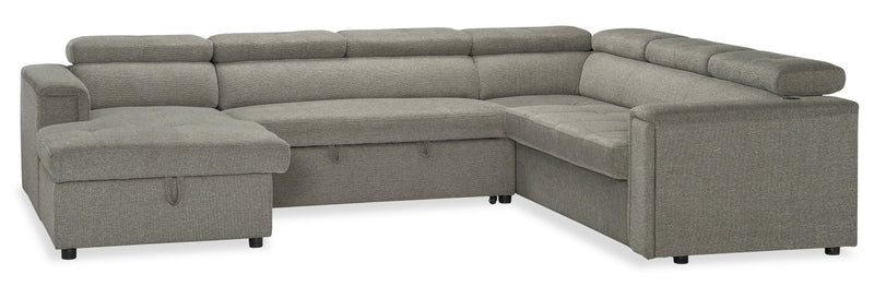 Savvy 3-Piece Left-Facing Linen-Look Fabric Sleeper Sectional with Storage Chaise and Adjustable Headrests - Grey