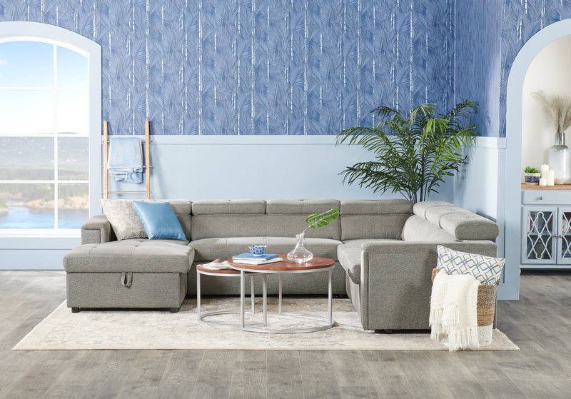 Savvy 3-Piece Left-Facing Linen-Look Fabric Sleeper Sectional with Storage Chaise and Adjustable Headrests - Grey