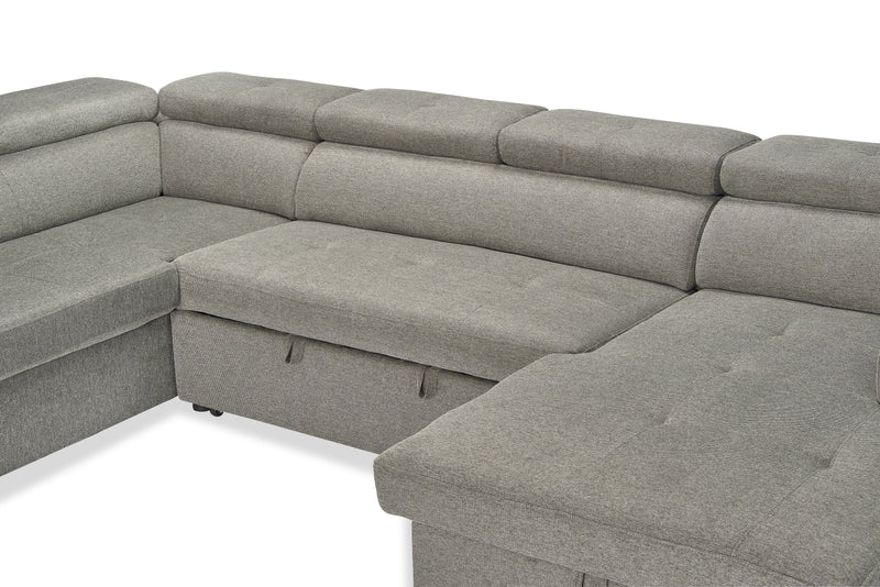Savvy 3-Piece Right-Facing Linen-Look Fabric Sleeper Sectional with Storage Chaise and Adjustable Headrests - Grey