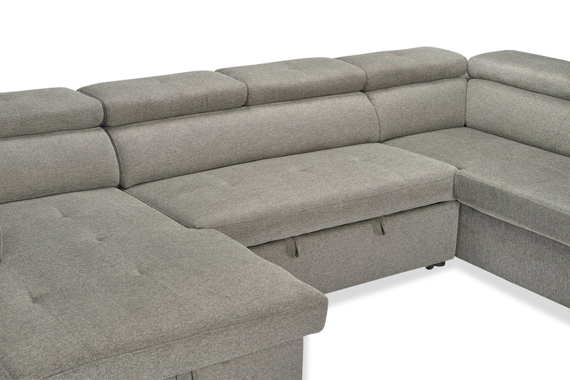 Savvy 3-Piece Left-Facing Linen-Look Fabric Sleeper Sectional with Storage Chaise and Adjustable Headrests - Grey