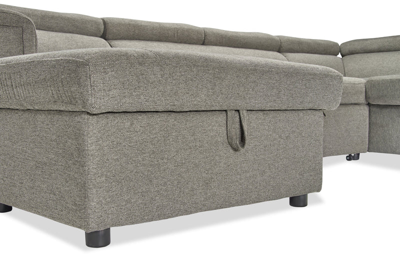 Savvy 3-Piece Left-Facing Linen-Look Fabric Sleeper Sectional with Storage Chaise and Adjustable Headrests - Grey