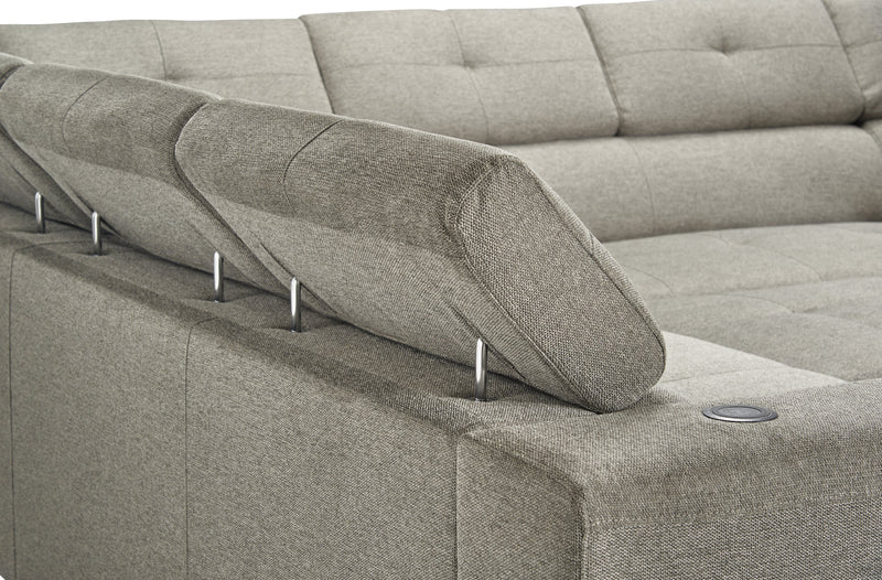 Savvy 3-Piece Right-Facing Linen-Look Fabric Sleeper Sectional with Storage Chaise and Adjustable Headrests - Grey