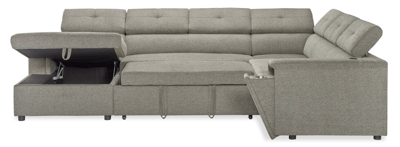 Savvy 3-Piece Left-Facing Linen-Look Fabric Sleeper Sectional with Storage Chaise and Adjustable Headrests - Grey
