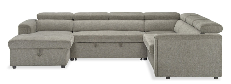 Savvy 3-Piece Left-Facing Linen-Look Fabric Sleeper Sectional with Storage Chaise and Adjustable Headrests - Grey