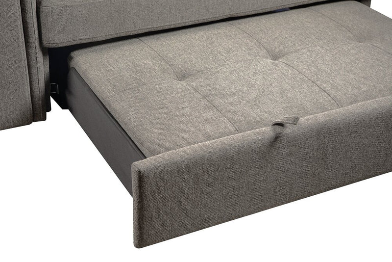 Savvy 5-Piece Right-Facing Linen-Look Fabric Sleeper Sectional with Storage Chaise and Adjustable Headrests - Grey