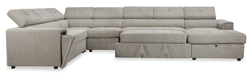 Savvy 5-Piece Right-Facing Linen-Look Fabric Sleeper Sectional with Storage Chaise and Adjustable Headrests - Grey