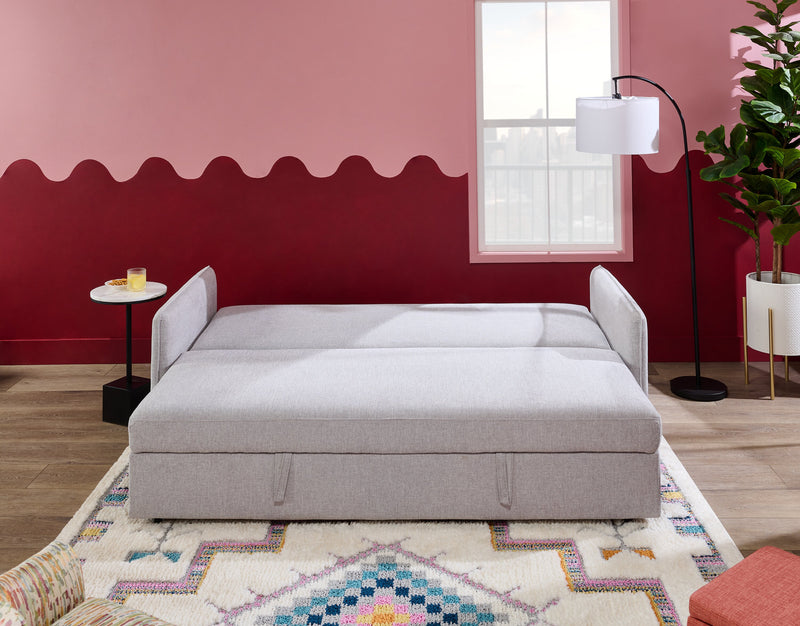 Shadow 82.5\" Linen-Look Fabric Sleeper Sofa with Storage and Two Armrest Pillows - Grey