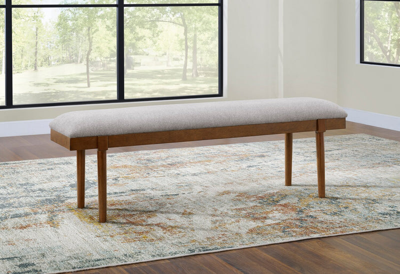 Ember Dining Bench with Polyester Fabric, 59\"W - Grey & Brown
