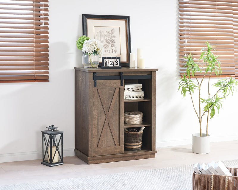 Bristow 31” Accent Cabinet with Shelves and Sliding Barn Door - Walnut Oak