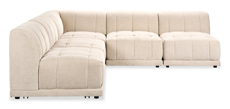 Kort & Co. Oaklyn Modular 5-Piece Fabric Armless Sectional with Tufted Seat Cushions - Beige