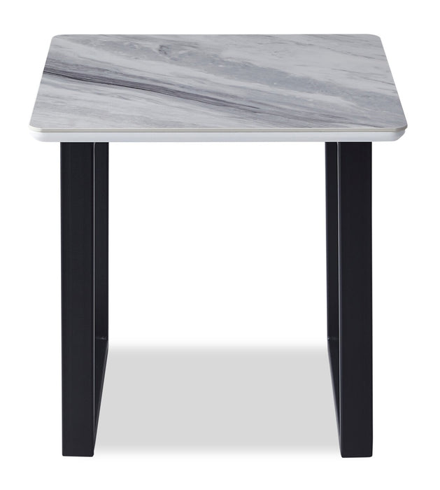 Serena 21.75\" Modern End Table - White & Black with Marble Look